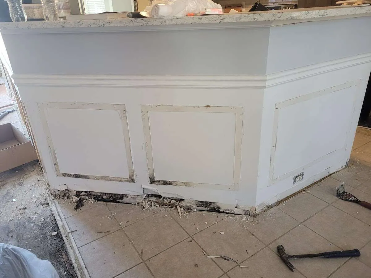 Water damage and mold on kitchen during Storm Damage Restoration in Tyrone